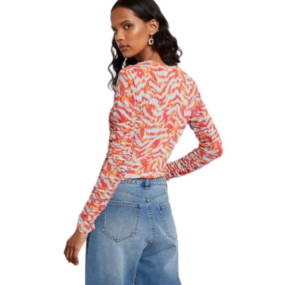 Circus NY Mesh Ruched Imogene Long Sleeve Animal Print top sz LG - Picture 4 of 12